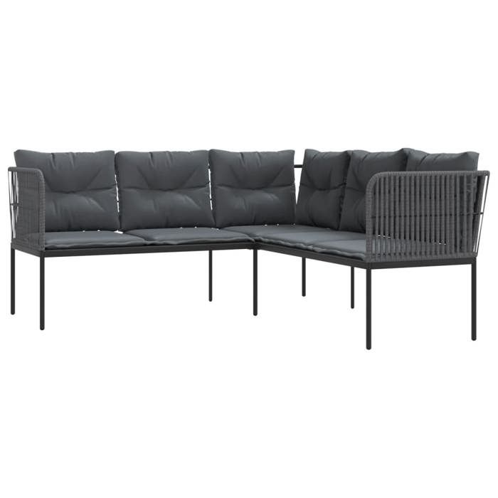 VidaXL Canapé de jardin avec coussins forme de L noir acier textilène, canapé d'extérieur, siège de jardin, chaise longue de 4008111