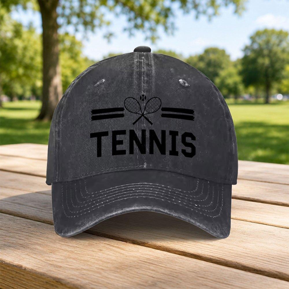 Classic Tennis Sports Pattern Washed Baseball Cap Unisex Casual Dad Hat Retro Streetwear