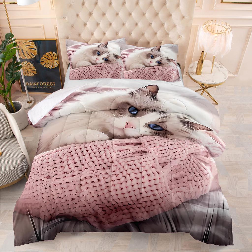 Comforter Cute Kitten Luxury Theme Home Comforter Winter Quilted Blanket Goose Down Duvet King Queen 3D Blanket Size Twin