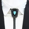 Tribal Faux Leather Rope Bolo Tie with Metal Enamel Stone Pendant Western Cowboy Necktie Jewelry Necklace Shirt Chain