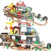 79 Piece Wooden Train Set, Kids Train Track Mine Themed with Crane, Helicopter