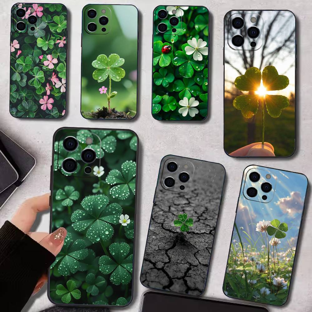 Lucky Four-Leaf Clover Phone Case Silicone Soft For IPhone 17 16 15 14 13 12 11 X XR Plus Pro Max Plus