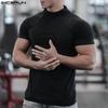 INCERUN Men Mockneck Summer Short Sleeve Solid Casual Skinny T-shirts Tee
