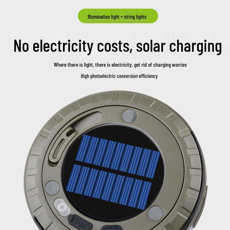 Cross-Border Rechargeable LED Solar Camping Lantern with 10m Multi-Color String Lights and Storage