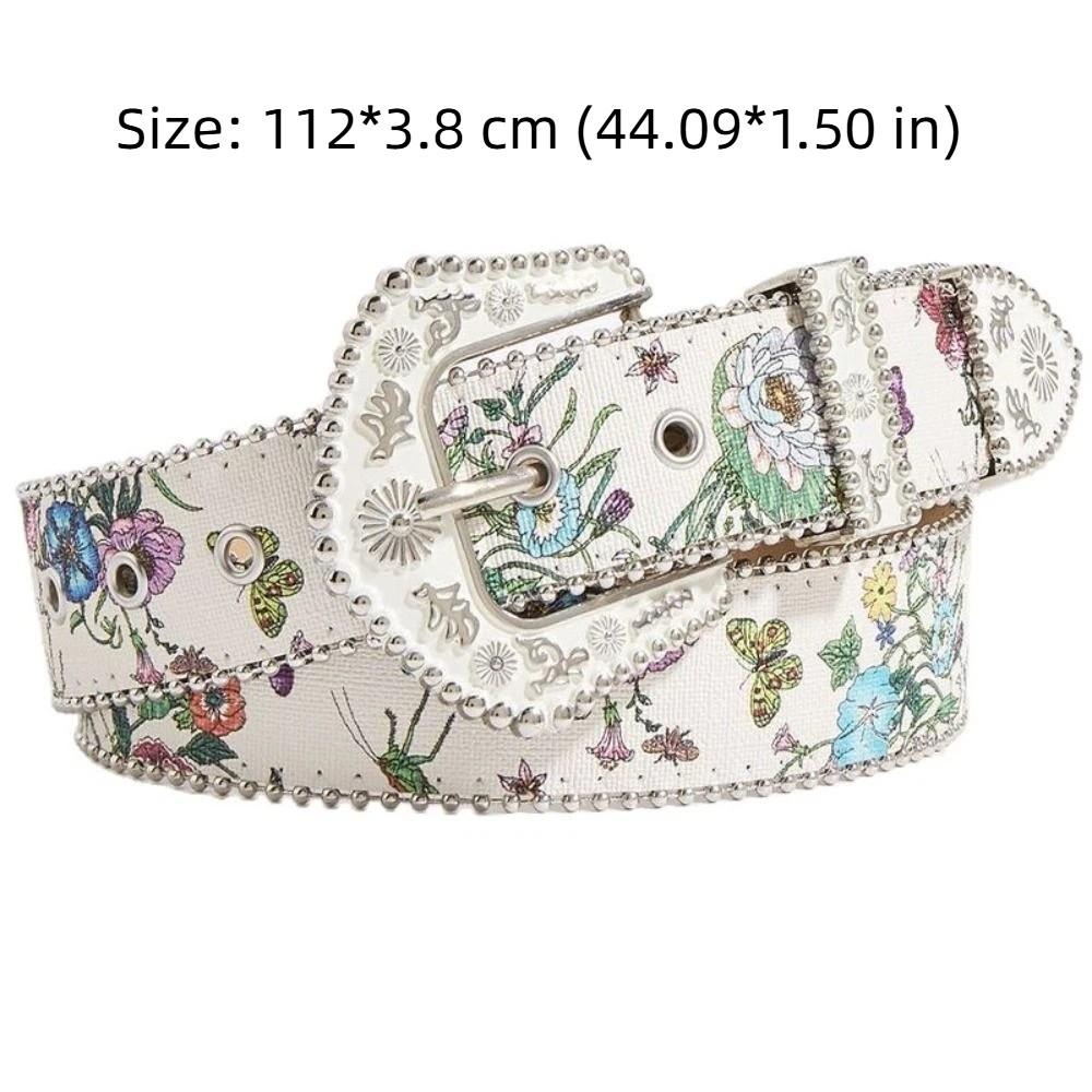 Retro Flower Floral Belt Korean Style Y2K Girl PU Leather Waistband Jeans Trouser Decor All-match Retro Waistband Party