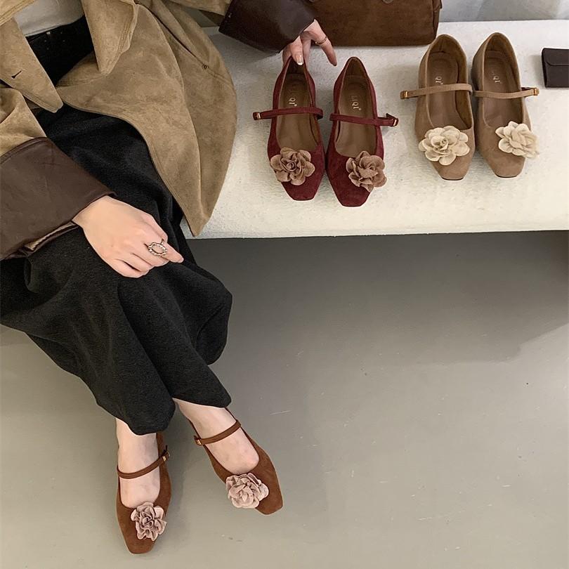 Ballet Fairy Suede Round Head Shallow Mouth Inner Height Increase Single Shoes Spring and Autumn Flat Bottom Mary Jane Women's Shoes