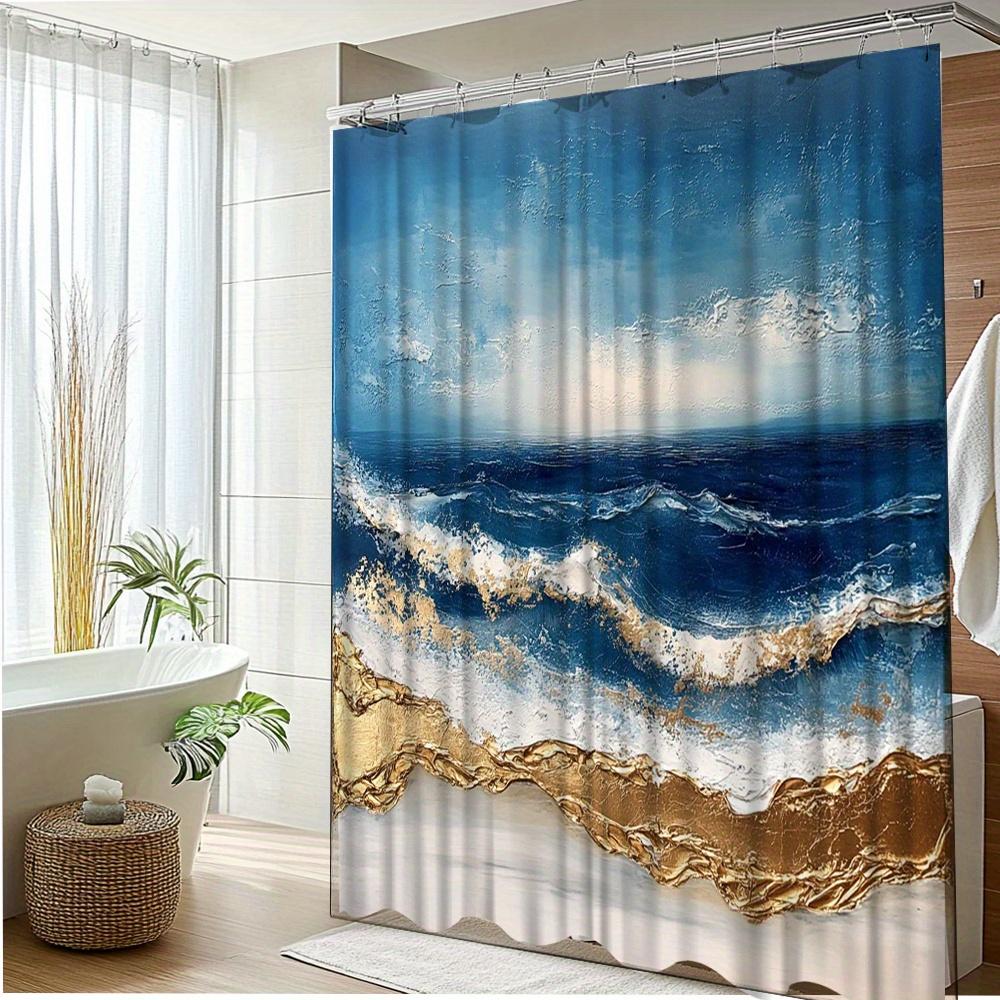 1Pc Ocean Wave Bath Curtain - Coastal Beach Theme Decor With Stunning Scenic Design, Durable Polyester Fabric, 70. 8X70. 8 Inche