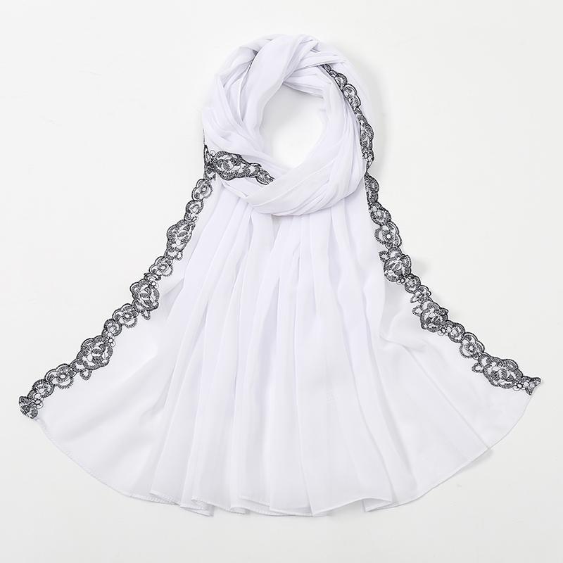 Einfacher Spitzenschal Bubble Chiffon Hijabs für Frauen Einfarbige Bestickte Schals Chiffon Muslimischer Frauenschleier Eid Abaya Frau Turban