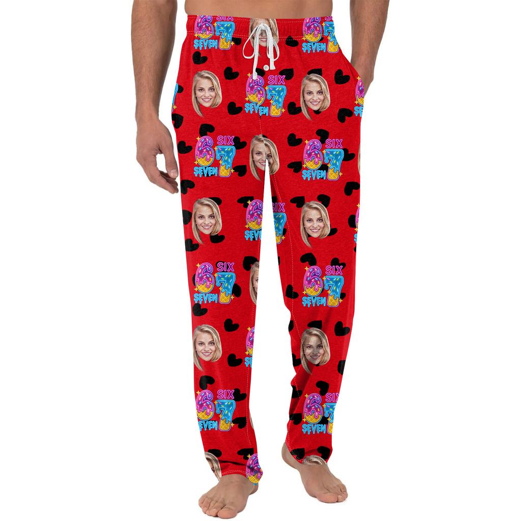Men's Casual Home DIY Custom Pajamas Pocket Drawstring Design Casual Trousers