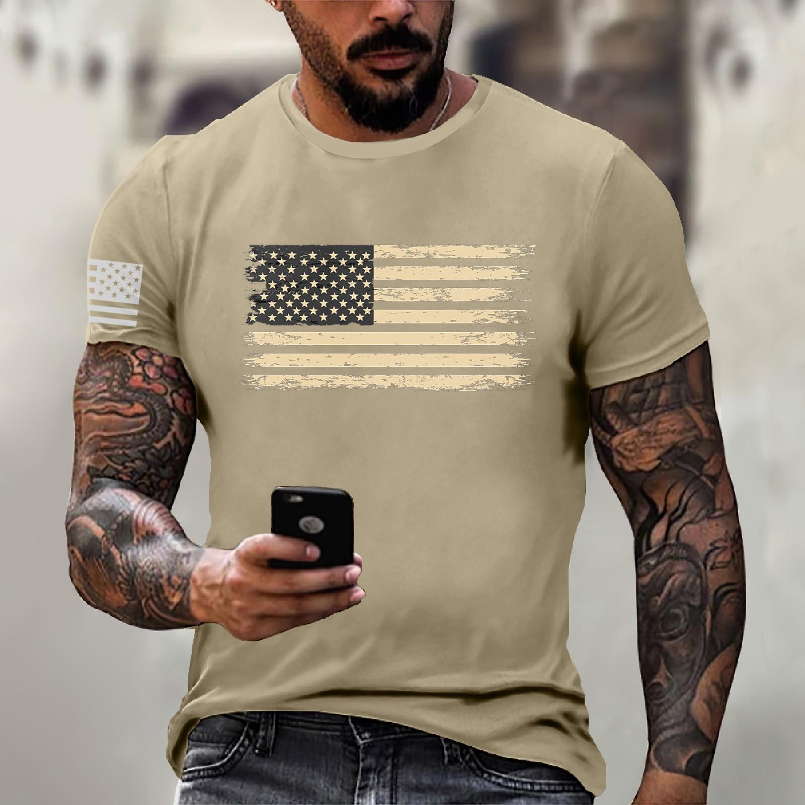 

Men s Fashion Casual Short Sleeve Round Neck Independence Day Flag T-Shirt Top XXL