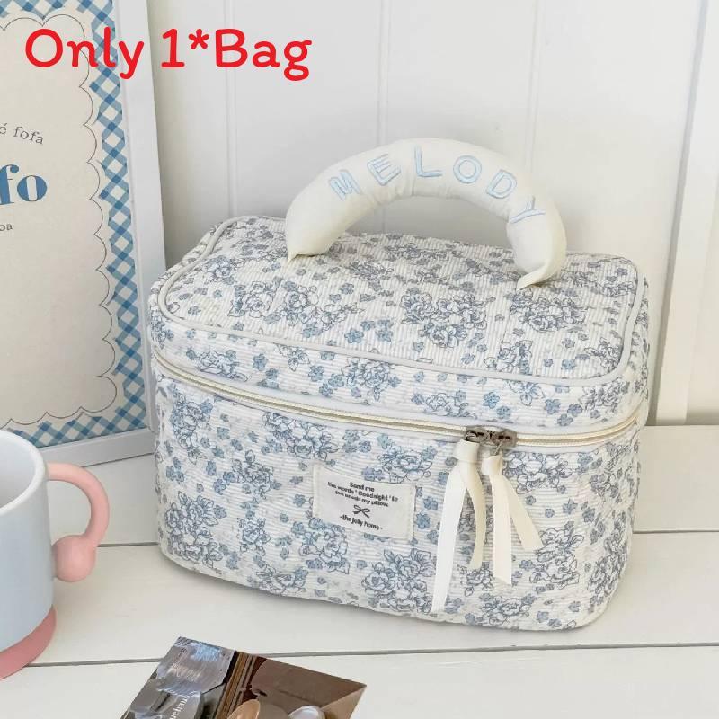 Cotton Corduroy Makeup Bag With Floral Pattern And Breathable Design For Daily Use