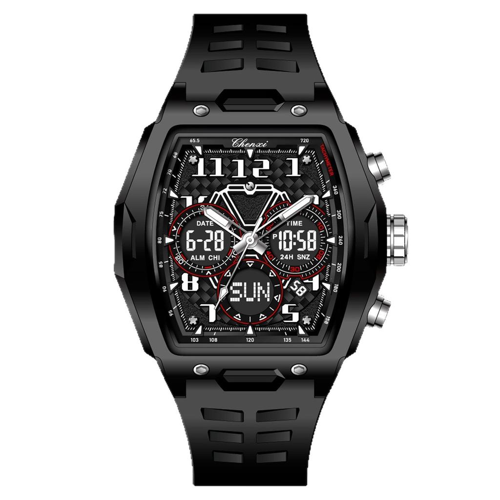 Men's watch barrel-shaped men's double display watch sports waterproof large dial multi-function electronic watch