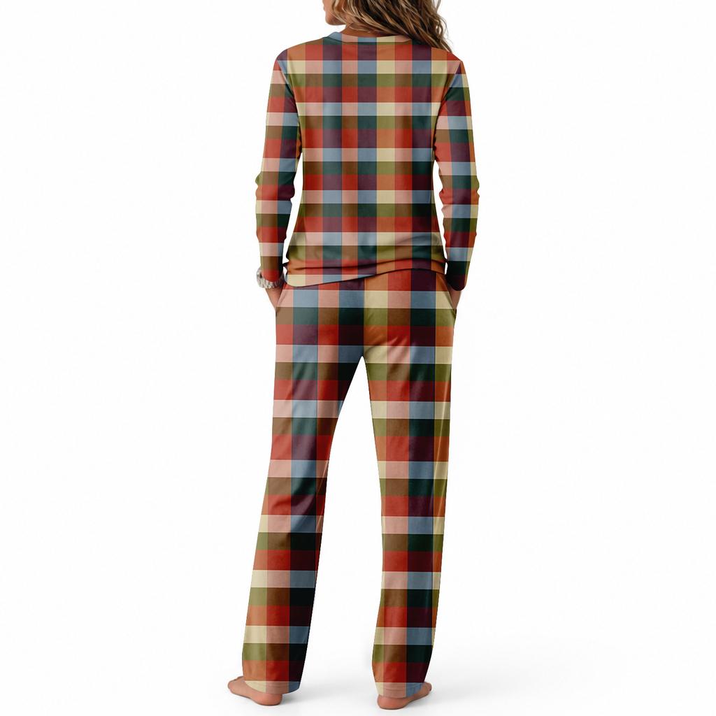 Women's Casual Long Sleeve Round Neck Drawstring Wide Leg Pajama Set for Sleepwear