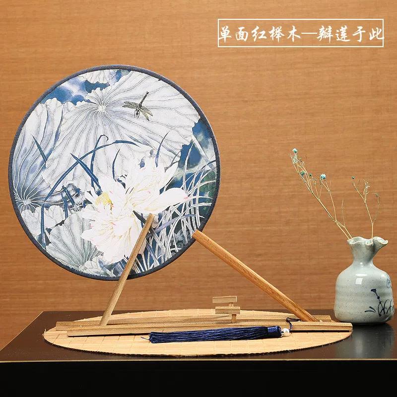 Double-Sided Red Beech round Women Classical Court Circular Fan