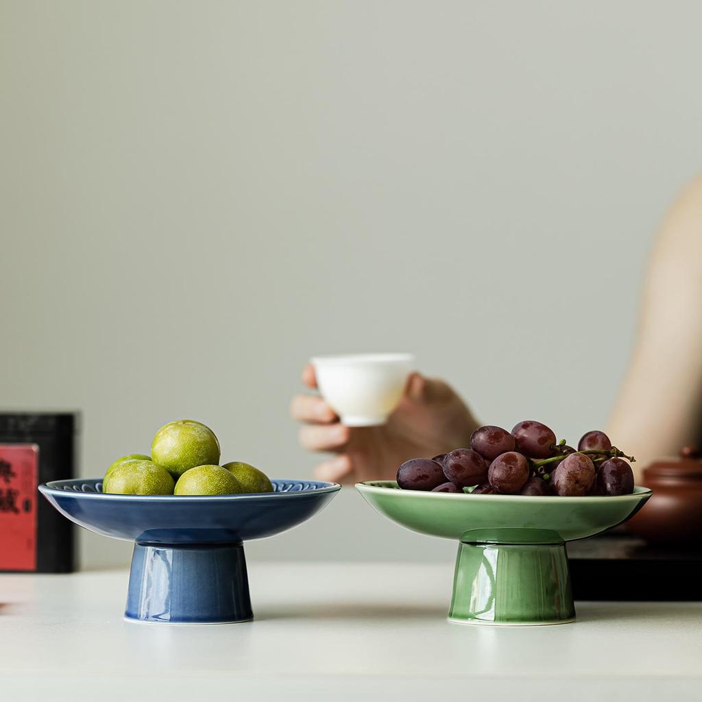 Elegant Ceramic Fruit & Dessert Plate with High Base – Luxurious Tableware for Cold Dishes