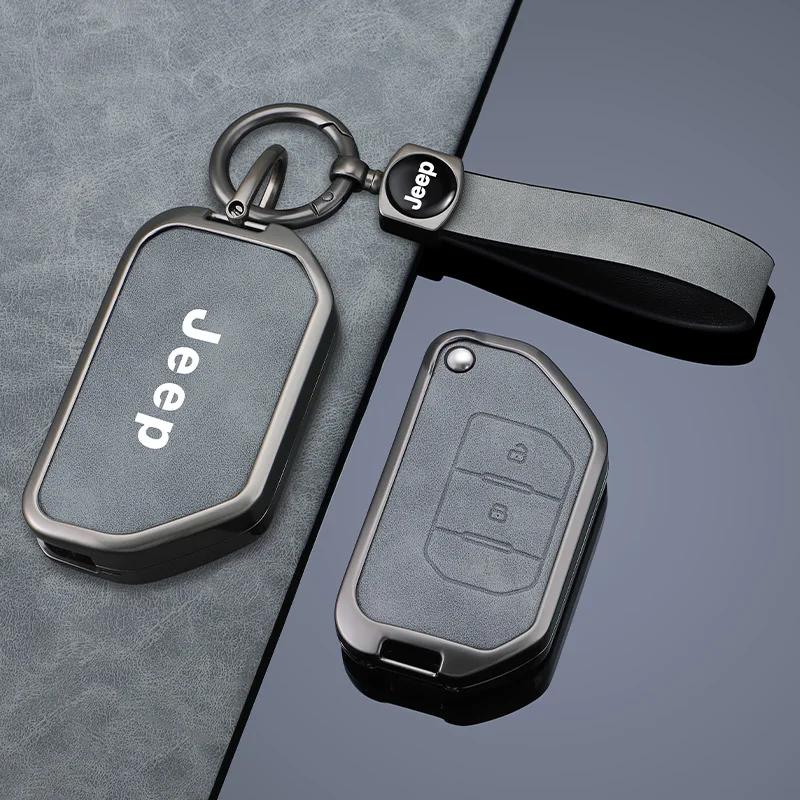 For Jeep 2 3 4 Buttons Zinc Alloy Leather Car Key Case Cover For Jeep Gladiator JT Sahara JLU Wrangler JL Rubicon 2018 2019 A