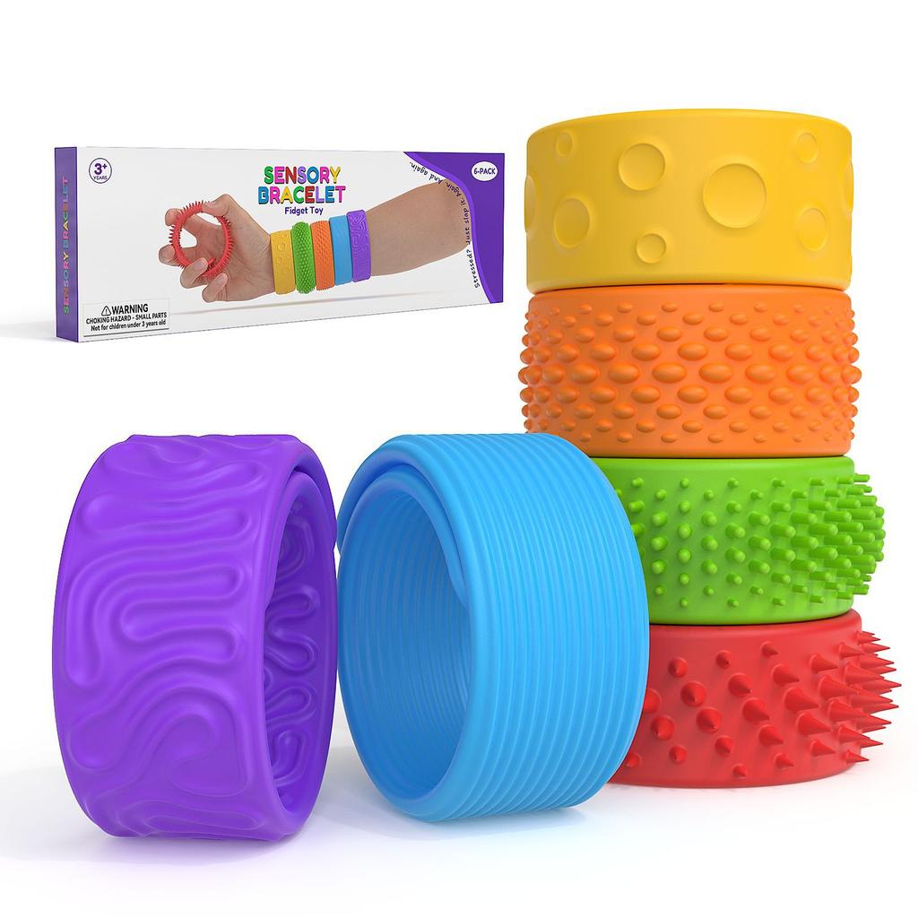 Braccialetti slap sensoriali Giocattoli antistress per Bambini e Adulti, 6 Pezzi Braccialetto Fidget Sollievo dallo Stress Giocattoli Sensoriali per Autismo ADHD Ansia Aiuto,