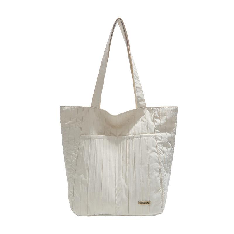 2025 summer new pleated shoulder bag simple and fashionable solid color bag commuting foreign style large capacity tote bag