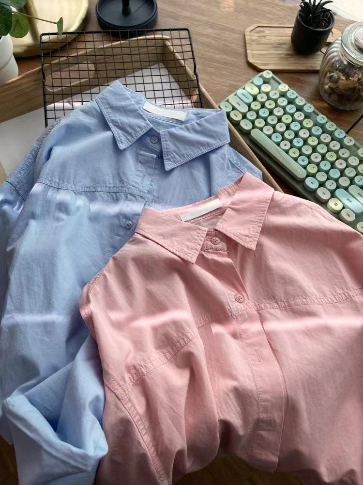 Women's Loose-Fit Korean Style Cotton Shirt - Early Spring 2025 French Casual Long Sleeve Top