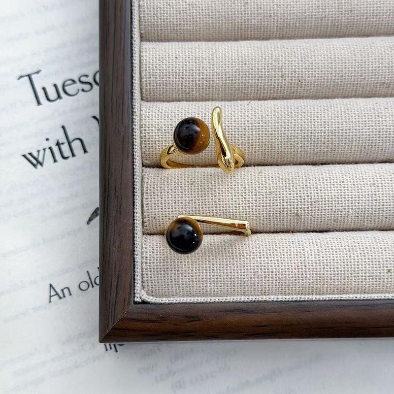 Tiger'S Eye Stone Geometric Opening Ring Women'S Retro Fashion High-End Temperament Irregular Index Finger Ring