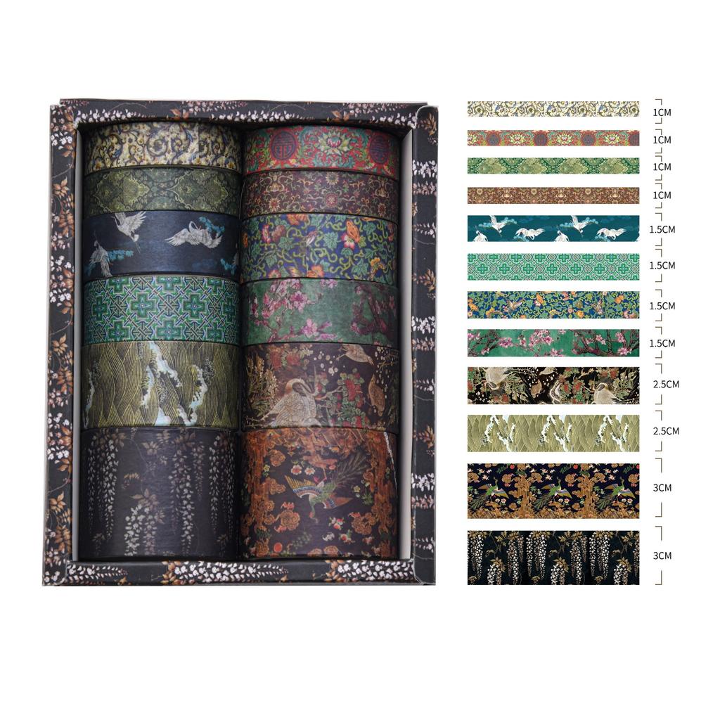 12 Rolls Vintage Landscape Washi Tape Box Set Journaling Decorative Paper Tape DIY Crafts Scenery Stationery Scrapbooking Supply