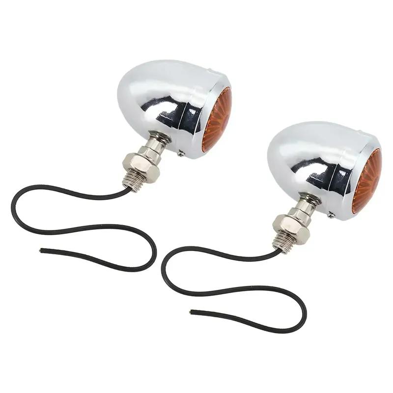 2x Chrome Round Amber Motorcycle Turn Signal Blinker Light Lamp Fit For H-arley Motorcycle Retro Style 1SET