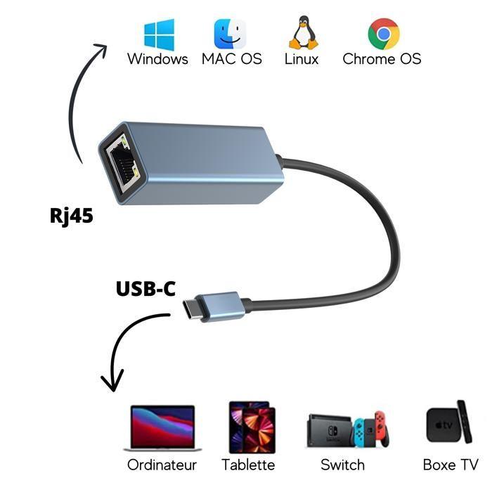 USB-C To Ethernet Adapter - Unspecified - Rj45 - 1000 Mbps - Windows/Mac/Linux Compatible - Network Cable