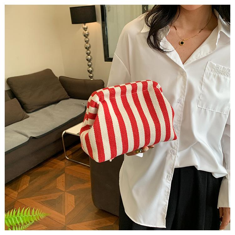 Trendy Color Block Stripe Makeup & Coin Storage Clutch for Women