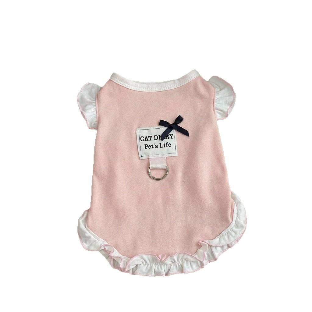 Pet Spring and Autumn Vest Cute Lace Sleeves Bottom Shirt Teddy Top Dog Clothes for Small Dogs Puppy Clothes