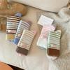 2 Pairs of Simple Autumn and Winter Striped Fabric Label Thickened Milk Fleece Mid-calf Socks, Versatile and Warm Floor Socks, Pile Socks