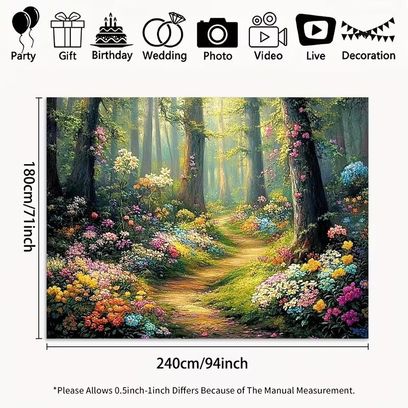 2D Fairy Tale Forest Backdrop Vibrant Flowers Path Portrait Studio Background