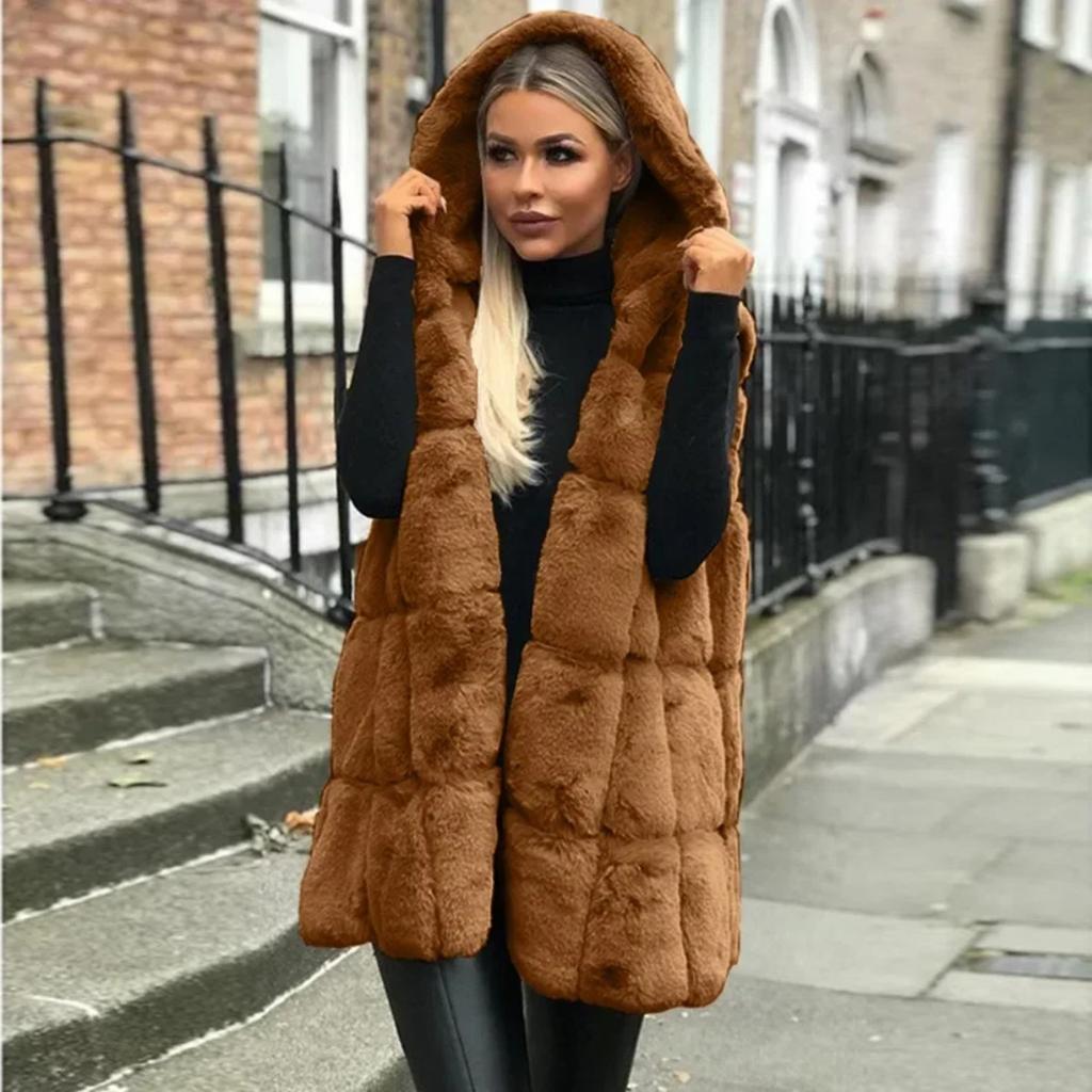 Women Parkas Hooked Sleeveless Turndown Collar Coat Cardigan Covered Button Pockets Round Neck Solid Color Loose Casual Coat 5XL