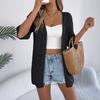 Spring and Summer Solid Color Open-Weave Short-Sleeved Knit Top Long-Sleeved Women's Coat