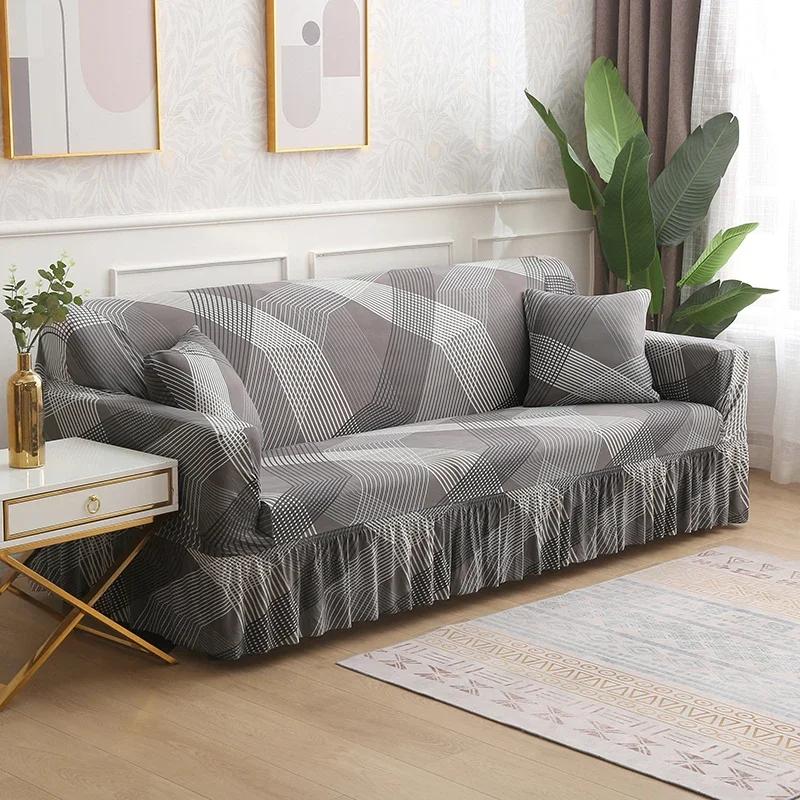 Printed Sofa Cover with Skirt All Inclusive Elastic Dustproof Sofa Covers for Living Room Multiple Color To Choice 1-5 Seater