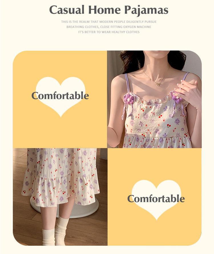 Women's 2026 Summer Cloud Cotton Camisole Nightgown with Built-in Bra, Princess Style Long Dress Lapel