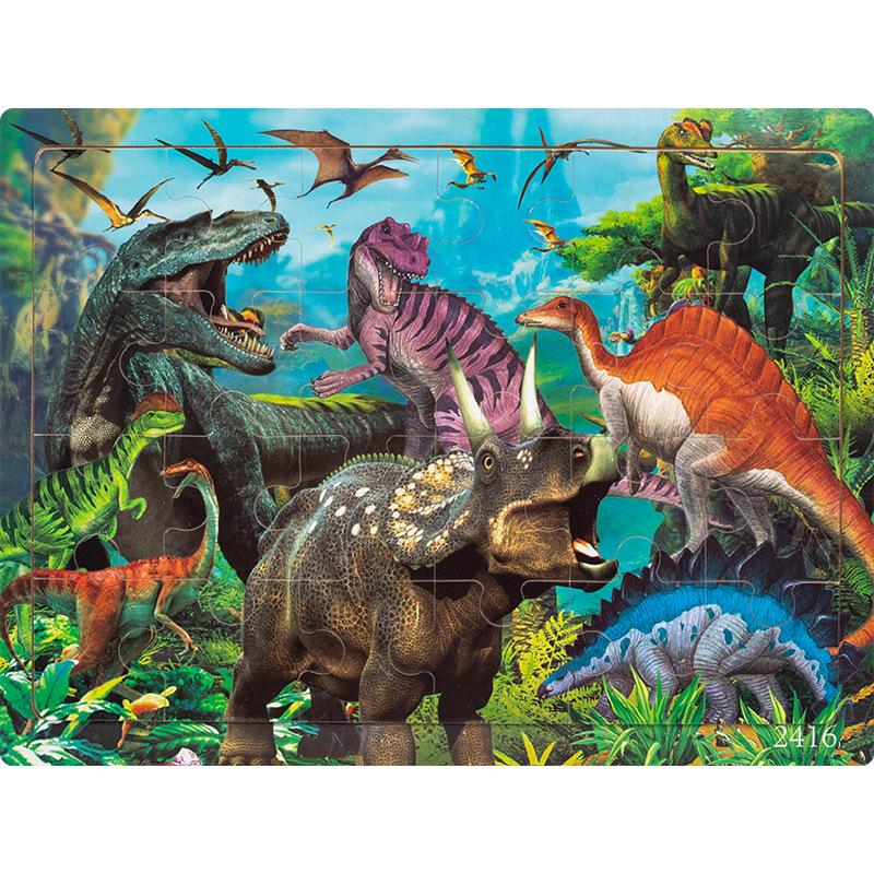 Holzpuzzle mit 24 Teilen, Kinder Tier Dinosaurier Cartoon Flugzeug Puzzle, Baby Früherziehung pädagogisches Baustein Spielzeug