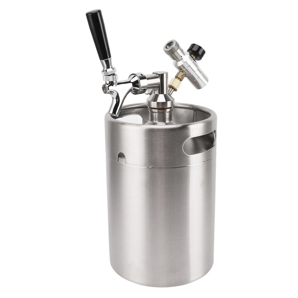 Mini Stainless Steel Beer Barrel with 60psi Gauge Dispenser Outlet Valve 5L Pressurized Mini Beer