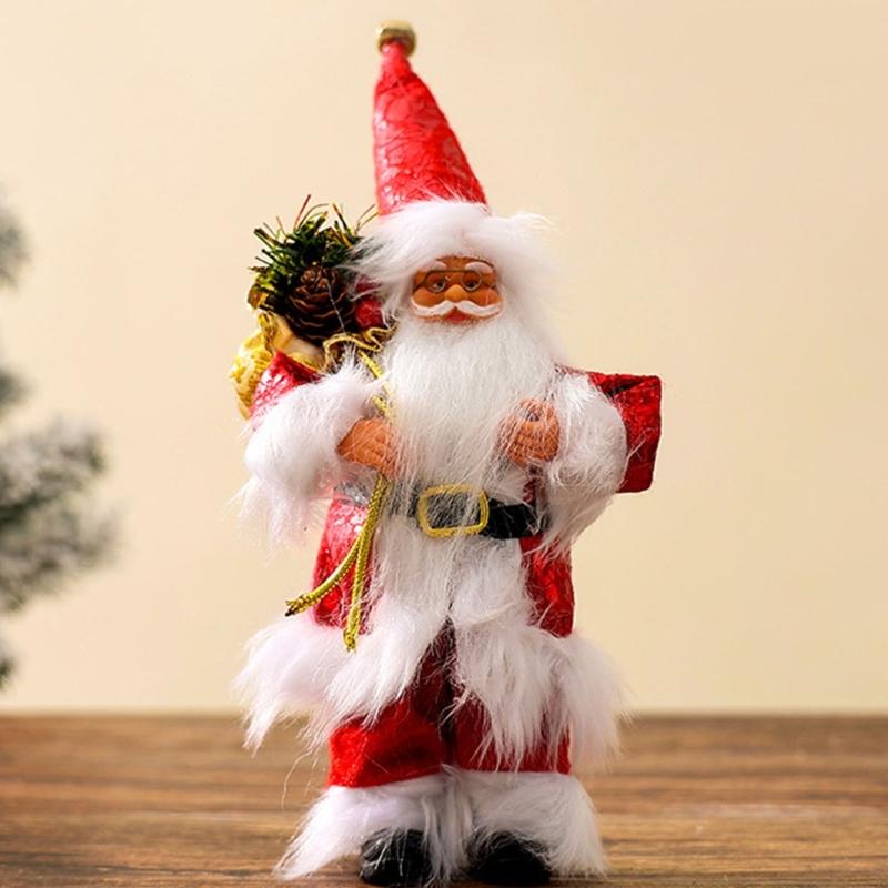 Christmas Festives Santa Ornament 11Inch Fabric Figurine Holiday Decoration For Indoor Photography And Party Themes