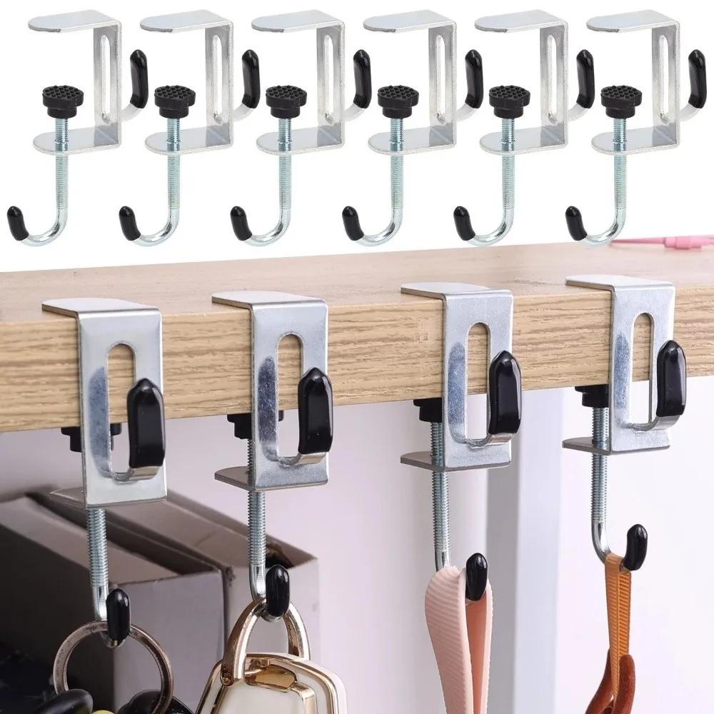 2pcs Portable Adjustable Desk Edge Hook Detachable Punch-free Double Hook Headphone Hanging Hook Office Desktop Edge