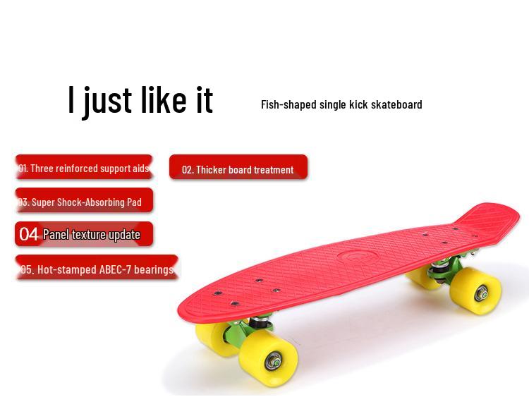 Colorful Children's Kick Skateboard - Fish Type Plastic, Four Wheels, for Street Surfing and Commuting