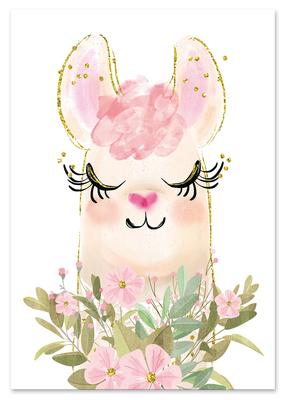 Poster for a Child, Llama, Llamas, Alpaca, Pink and Gold