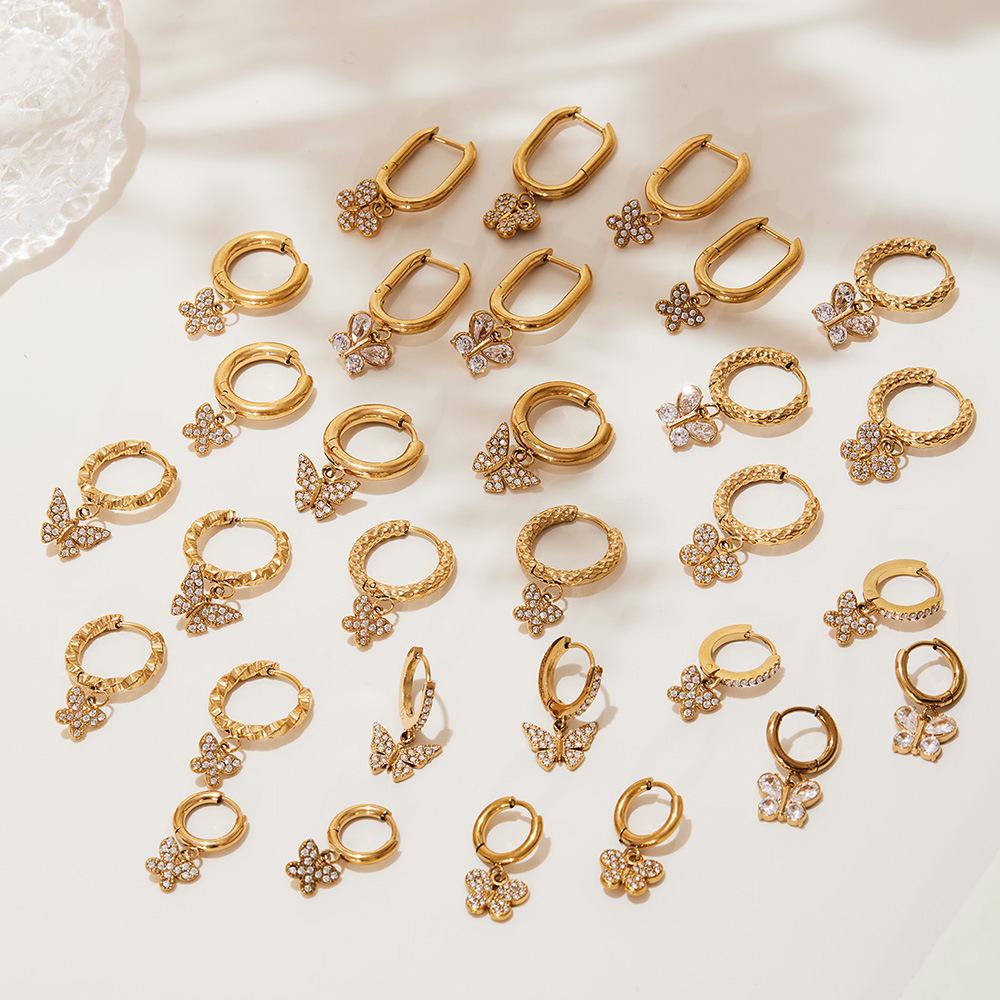 Oumika 18K Gold-Plated Butterfly & Diamond Earrings for Women