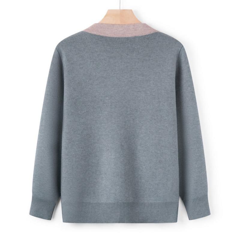 Middle-aged Sweater Women's Spring and Autumn Mother Wear Crew Neck Knitted Sweater Old Lady Casual Top Grandma Wear Cardigan Jacket