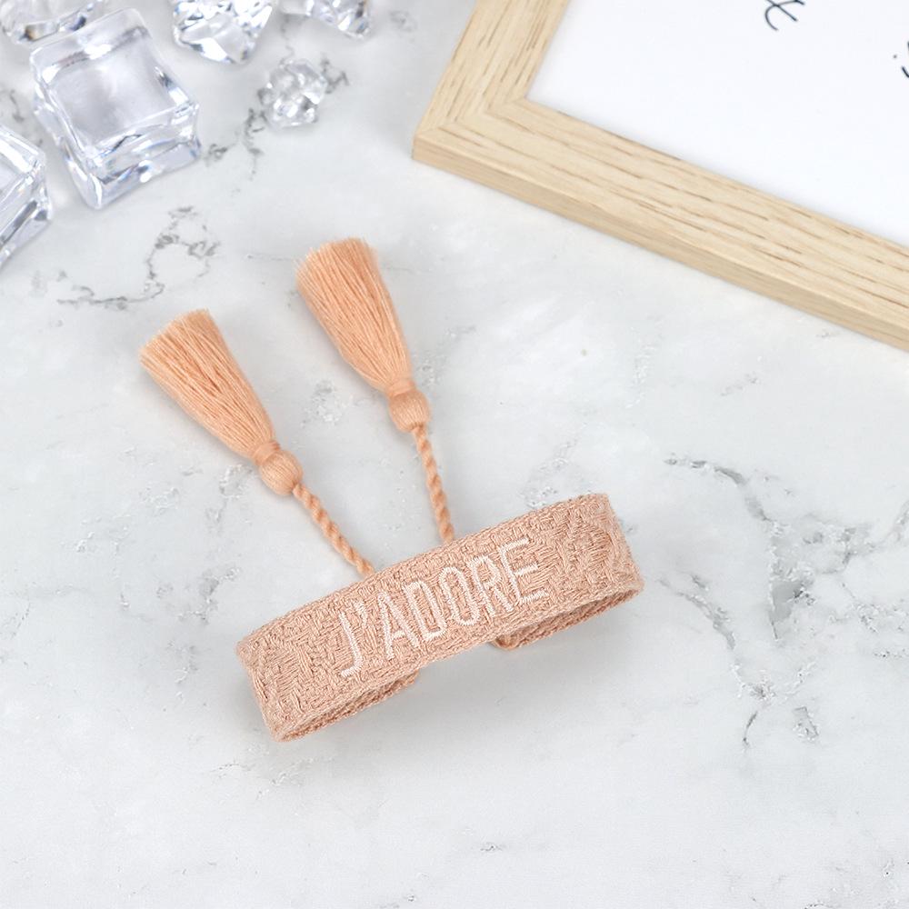 J'adore Bracelet: Embroidered Letter Tassel Wristband for Women & Couples
