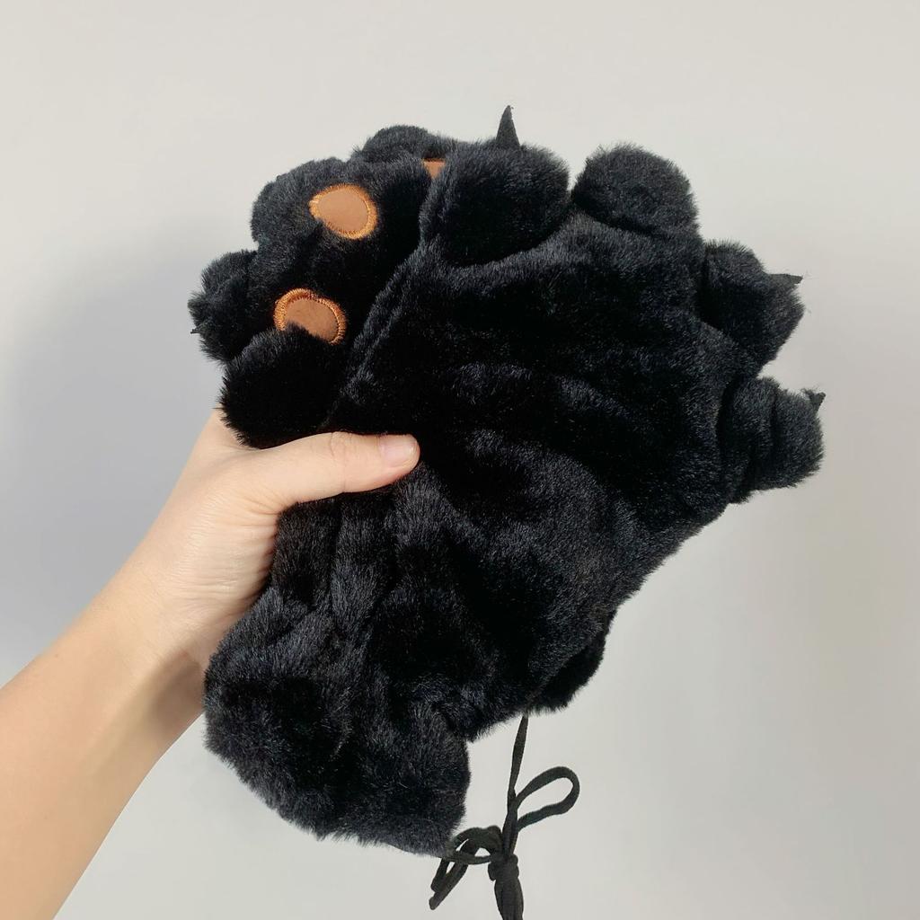 Niedliche japanische Cartoon-Bärenklauen-Plüschhandschuhe für Damen im Winter, warm und samtig verdickt, Trend für Paare beim Reiten und Skifahren im Freien