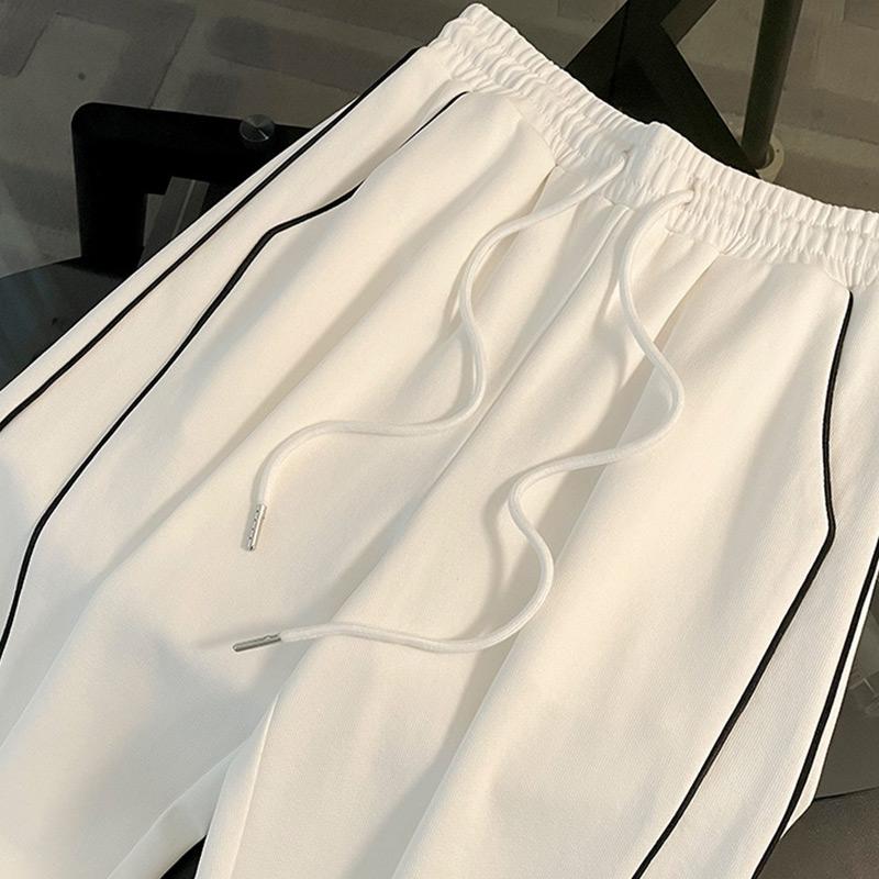 Sudadera Corta Casual a Rayas Traje Deportivo Mujer Otoño Sudadera con Cremallera Suelta Cordón Elástico Pantalones de Pierna Ancha Conjunto de Dos Piezas