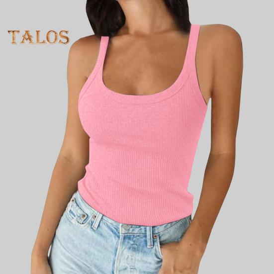 Dámské tílko bez rukávů, špagetové ramínko, kulatý výstřih, žebrovaný pletený tílko, slim střih, základní tílko, pro denní nošení, pláž, kancelář