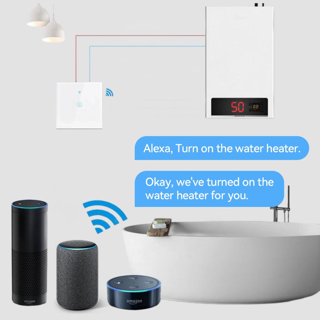 AC110~240V 40A Smart Home Wifi Touch Switch for Electric Boiler Water Heater On Off Timer Panel Controlled by Alexa/Google Home