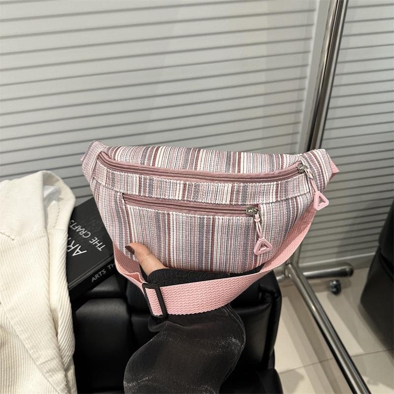 

Нейлоновая нагрудная сумка большой вместимости в полоску в стиле мори для женщин - Свежая мода 2025 розовый