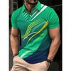 3D Printed Color Striped Men's Polo Shirt